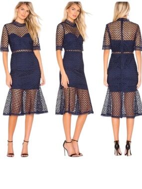 BARDOT Fiona Mesh Lace Trumpet Dress M Open Weave Festival Black Tie Evening